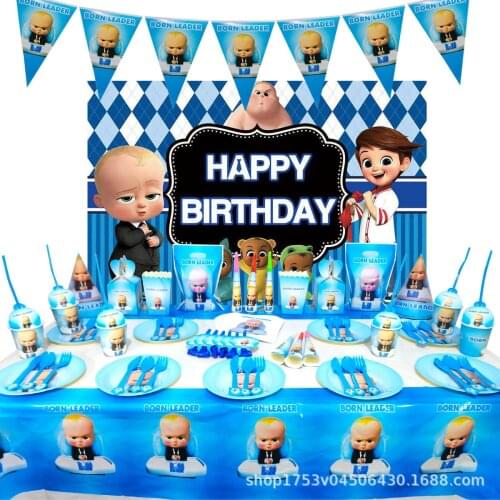 Party tableware little boss theme paper towel tablecloth paper cup supply baby shower party birthday party decoration disposable