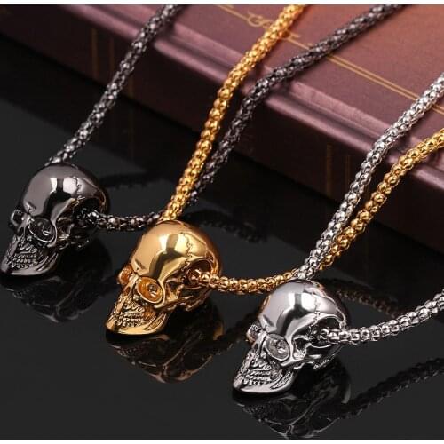 Gold Color Gothic Skull Pendant Necklace Mens Jewelry Charms Popcorn Link Chain High Quality Body Accessories Personality Gifts