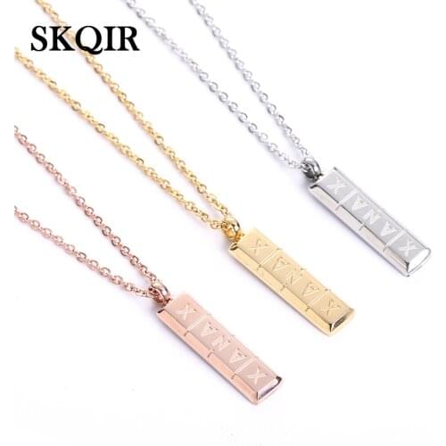 Personalized Vertical Pill Bar Pendant Necklace ID Stainless Steel Women Charm Choker Chain Necklace Gold Silver Color Jewelry