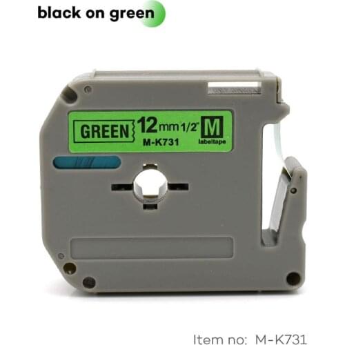 12mm MK-731 black on green label tapes M-K731 MK731 MK 731 mk731 mk-731 Compatible brother p-touch Label Printer for PT-80 PT-70