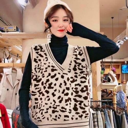 Pullover Sleeveless Leopard Knitted Vest Women Casual Vintage Sweater Soft V-Neck 2020 Spring Autumn Vests for Women Female
