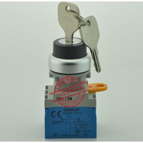 [ SANY ] 22mm metal ring key switch A22RK-2M-10 2 file self-locking double pumping 1NO--10PCS/LOT