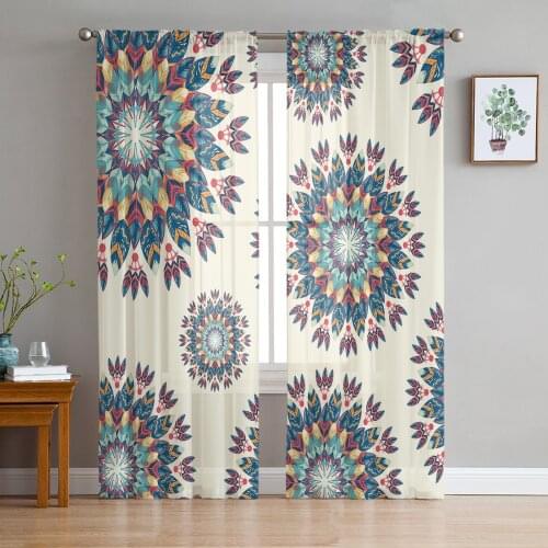 Mandala Bohemian Sheer Curtains for Living Room Bedroom Kitchen Chiffon Tulle Curtains Home Hotel Coffee Decor