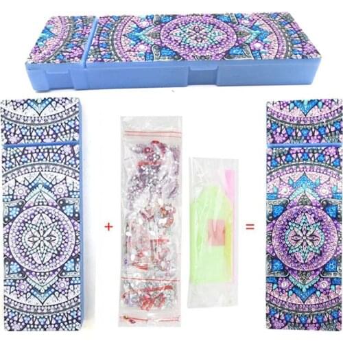 W3JE 5D DIY Special Shaped Diamond Painting Grids Stationery Pencil Box Rhinestones