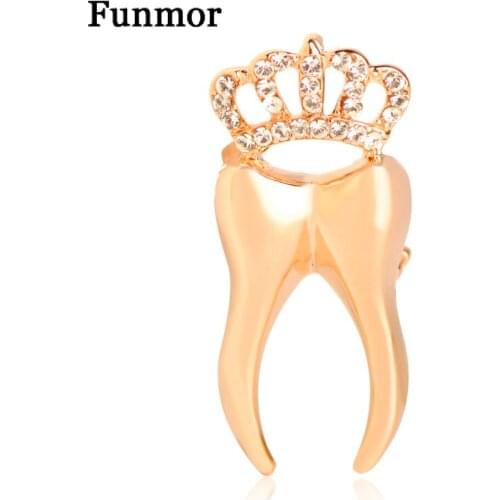 Funmor Crystal Crown Tooth Shape Brooches For Women Men Gifts Metal Brooch Pins Wedding Party Dress Decoration Harajuku Badge