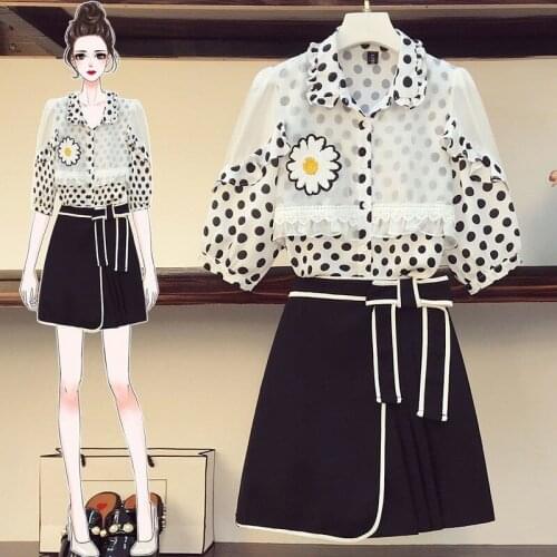 Two-piece Womens Womens Clothing Ms. Xia Ensemble Print Little Zou Ju Short Skirt + T-shirt Set Large Size Ropa De Mujer