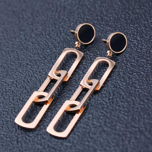 OUFEI Stainless Steel Rose Gold Earrings 2019 Fashion Earring Gifts For Women Earing Black Shell Long Earrings Fashion Jewelry