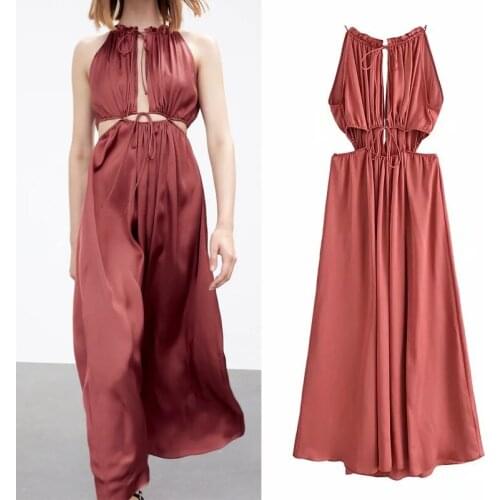 Summer New Fashion Style Solid Sexy With Ties Hollow Out Long Dress Sleeveless Elastic Waist Female Dresses Party Club Wear