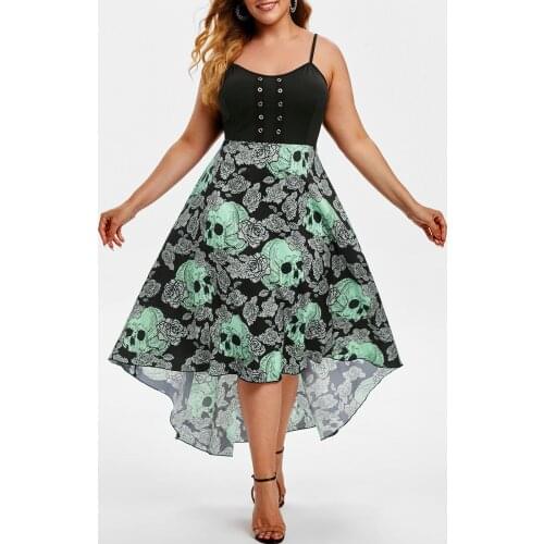 2021 Plus Size Sexy Spaghetti Strap Dress Skull Print Fashion Women Evening Party Dress Femme Casual Sleeveless Dresses Vestidos