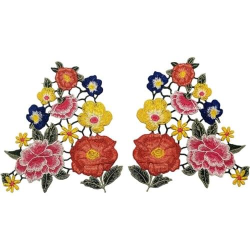 1 Pair Flower Embroidery Patch Lace Fabric Applique Sewing Wedding Bride Dress Veil Craft Garment Accessories Decoration