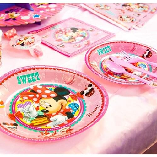 Minnie Mouse 6pcs Girls Birthday Party Decoration Paper Cup Plate Napkin Straw Disposable Tableware Supplies