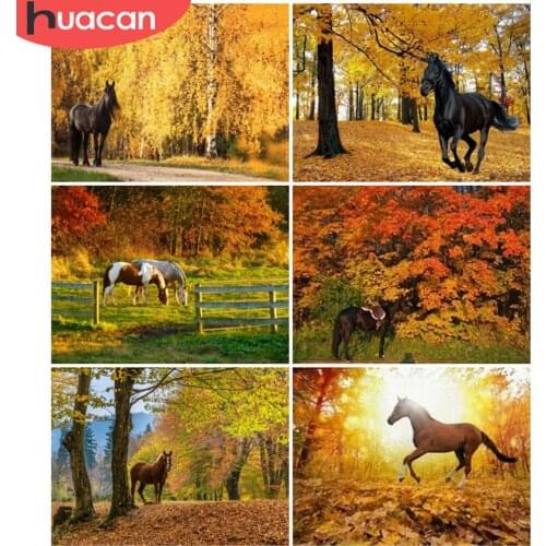 HUACAN 5D Diamond Painting Animal Horse Cross Stitch Diamond Embroidery Autumn Mosaic Home Decoration Handcraft