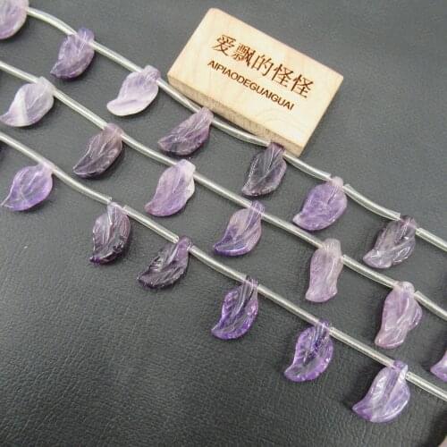 APDGG Natural Top-Drilled Purple Amethyst Caved Leaf Loose Beads 16" Strand Jewelry Making DIY