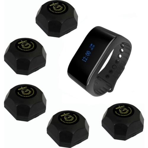 SINGCALL Wireless Service Calling System, Call Waiter Service Queuing System, 1 APE6900 Mobile Receiver and 5 Black Pagers