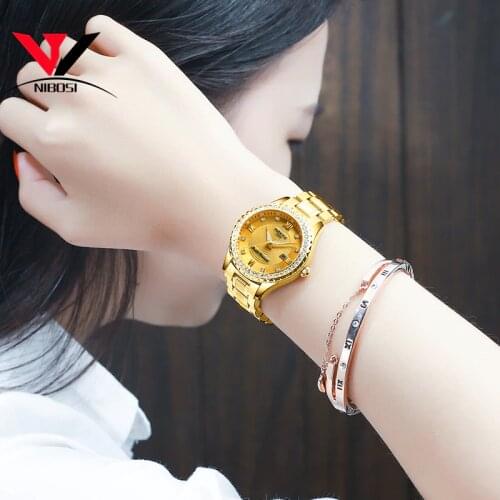 NIBOSI Gold Watch Women 2019 Luxury Brand Women Watches Waterproof Fashion Dress Diamond Quartz Brand Lady Wrist Watches Saat