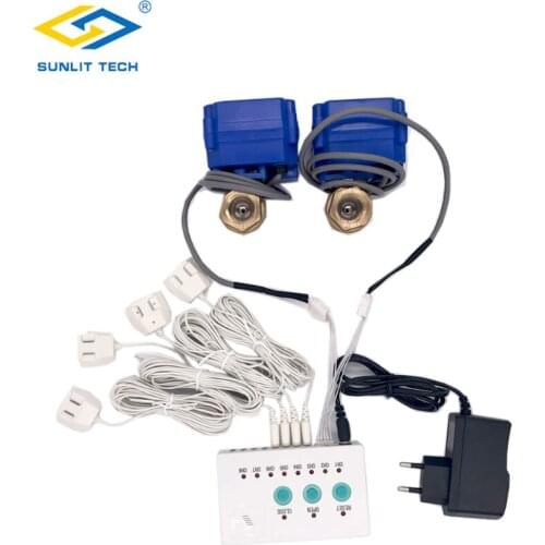 Water Leakage Sensor WLZ-808 with 2pcs DN20 Valves and 4pcs Sensor Cables for Water Flood Overflow Protection Against Leaking