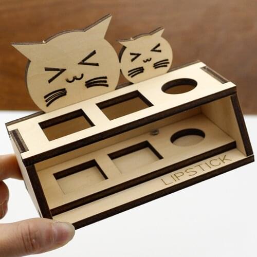 Wood Lipstick Display Holder Dresser Stand Rack Lip Balm Makeup Storage Case