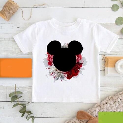 T Shirt Children Harajuku Tops Short Sleeve 3D Cartoon Mickey Mouse Head Printed O-Neck Kids Tops Tee Disney T-Shirt