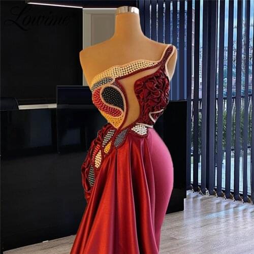 Dubai Design Beaded Mermaid Evening Dresses One-Shoulder Sexy Luxury Formal Dress Long Party Gowns Robe De Soirée De Mariage