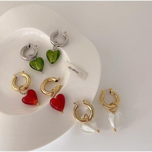 FFLACELL Korea Fashion Vintage Metallic Gold Transparent Resin Heart Drop Earrings for Women Girls Party Summer Jewelry 2021 New