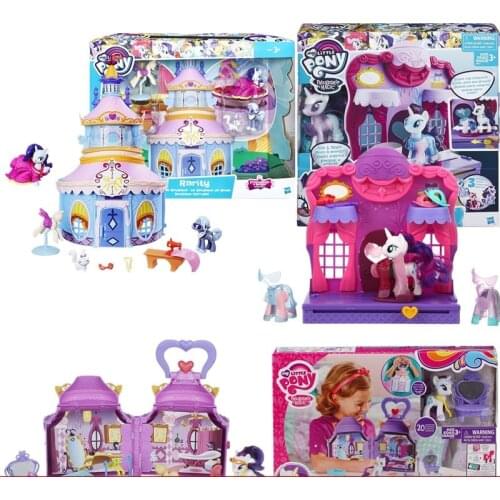 New Hasbro My Little Pony Toys House Rarity Cartoon Figure Doll Suit Model Girls Toy House Children Christmas Birthday Gifts
