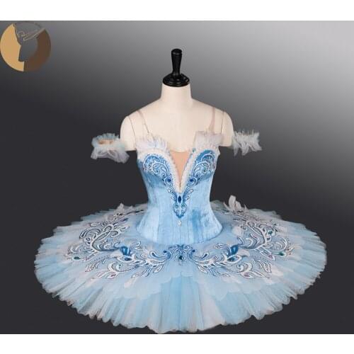 Fltoture AT1278 Blue Bird Ballet Costumes Velvet Ballet Tutu With Feather Decoration Pancake Girls Professional Stage Wear