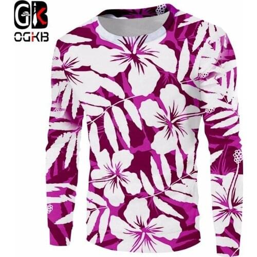OGKB 5XL Autumn Hoodies Cool Print Purple Flowers 3d Sweatshirt For Women/Men New Harajuku Pullovers Loose Casual Sweats Plus