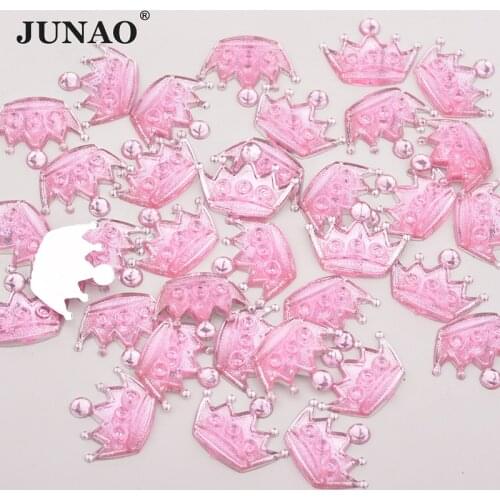 JUNAO 15x20mm Pink Color Crown Flatback Crystal Rhinestone Applique Acrylic Strass Diamond Non Sewing Crystal Stones for Crafts