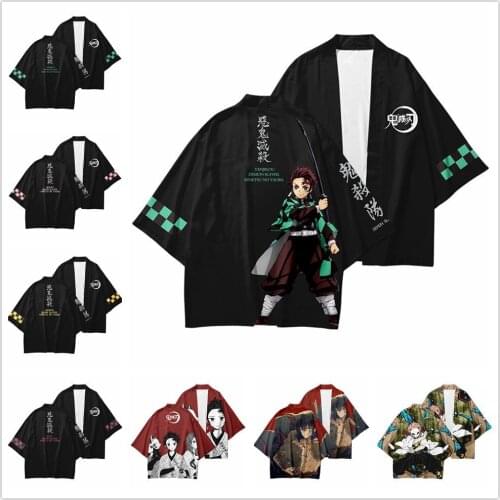 New anime demon slayer kimetsu no yaiba kimono men haori yukata cosplay men kimono cardigan summer shirt harajuku streetwear top