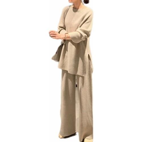 2 Piece Set Women Womens Knitted Suit 2020 Autumn New High Fashion Warm Loose Two-piece Suit Female