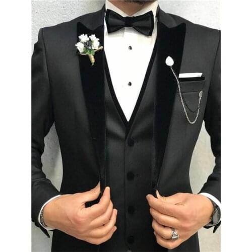 Fashion Peak Lapel Black Men Suits Costume Homme Wedding Slim Fit Prom Terno Masculino Blazer Groom Wear 3 Pcs Jacket+Pant+Vest