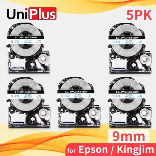 UniPlus 5 Roll 3/8" Labeling Tape Compatible Epson SS9BW Blue on White Label Cartridge for Kingjim Epson Label Printer LW400 300