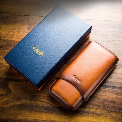 LUBINSKI Genuine Leather 3 Tube Cigar Holder Leather Case Travel Humidor Cigar With Gift Box Tobacco Smoking Tool New Arrival