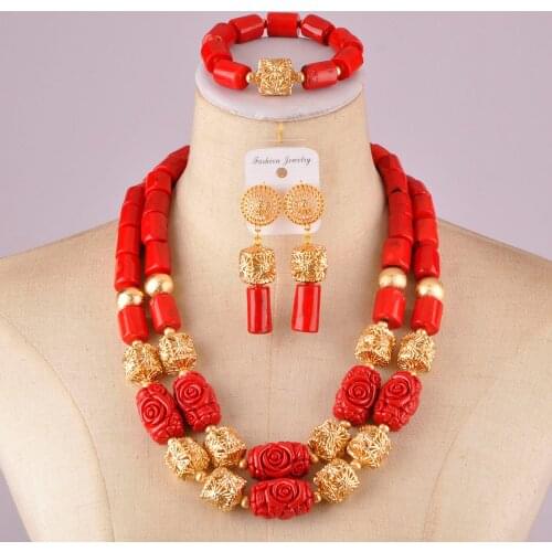 Fashionable nigerian coral beads african wedding coral necklace red coral jewelry set C21-27-05