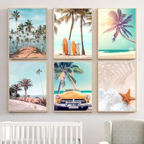 Sea Beach Coconut Tree Starfish Surfboard Wall Art Canvas Painting Nordic Posters And Prints Wall Pictures For Living Room Decor