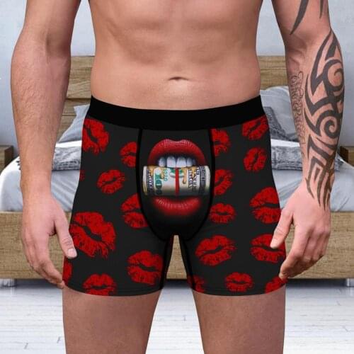 Large Size Male Underwear Funny Cool Underpants Men Red Lips Print Breathable Comfortable Soft Boxer Shorts Men Boxers XXL