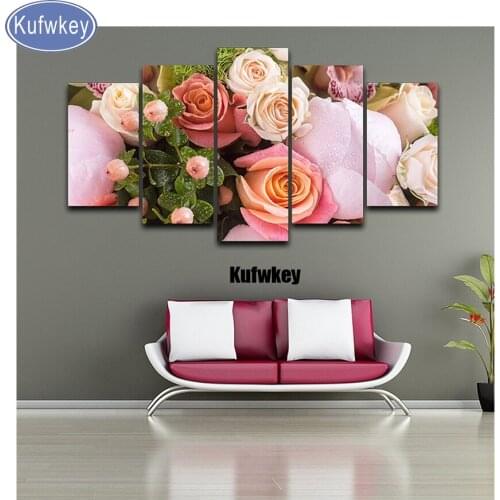 Multi-pictures DIY Diamond Embroidery pink rose 5D Diamond Painting Cross Stitch Rhinestone Mosaic Unfinished Home Decoration