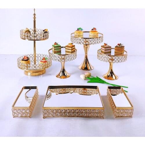 NEW Gold 7pcs Electroplate Metal Cake Stand Set Display Wedding Birthday Party Dessert Cupcake Plate Rack