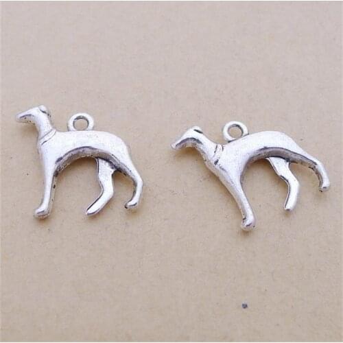 BULK 30 Zinc Alloy Animal Theme Greyhound Charms Antique Silver Plated Dog Pet Charms 19*23mm 2.3g