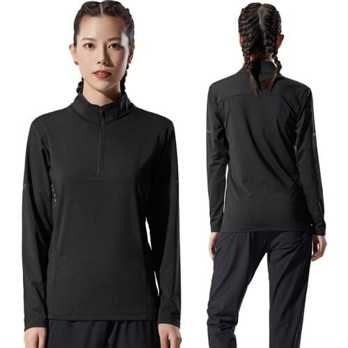 2021 Autumn Womens Shirt Quick Dry Fitness Tracksuit Stand-Up Sports Top Running Gym Polyester Tops Black Tight Training Wear