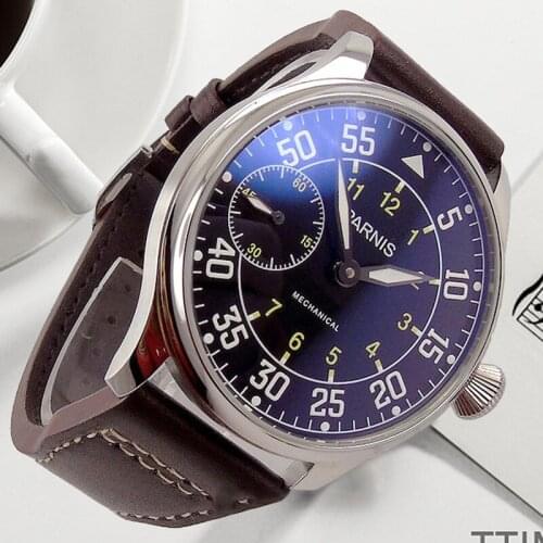 Parnis 44mm Watch Men Hand Winding Mechanical Watches 17 Jewels Movement Luminous Waterproof Leather Strap Male Wristwatch