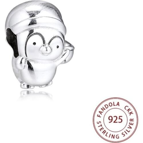 Fits Pandora Bracelet Agrent 925 Sterling Silver Cute Christmas Penguin Charms Beads for Jewelry Making Kralen Perle