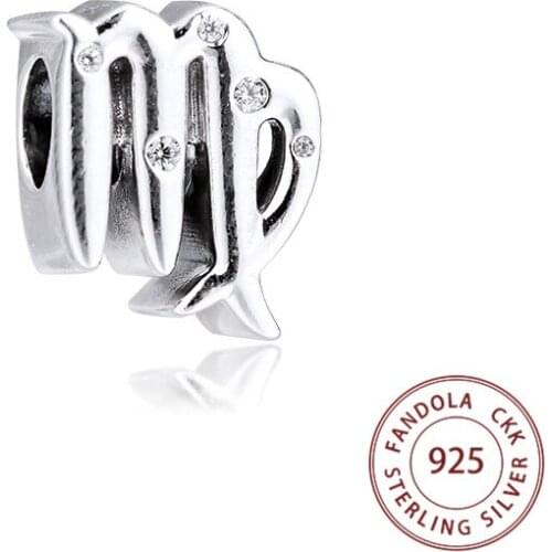 Fits Original Bracelet Argent 925 Sterling Silver Sparkling Virgo Zodiac Charm Beads for Jewelry Making Accessories