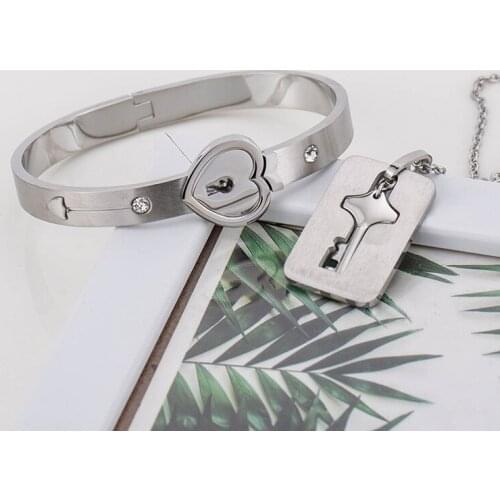 Romantic Stainless Steel Creative Lock Bracelet Key Necklace Couple Jewelry Set For lovers Valentine Gift