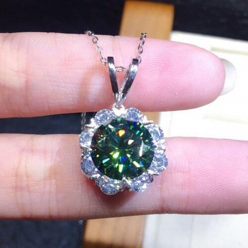 Luxury Flower 2ct Lab Green Diamond Pendant 925 Sterling Silver moissanite Wedding Pendants Choker Necklace For Women Jewelry