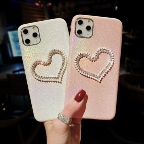 Luxury Fashion Bling Pearl Diamond Love Heart Laser Pattern PU Leather Case Cover For Iphone 11 Pro XS Max XR X 8 7 6 6S Plus