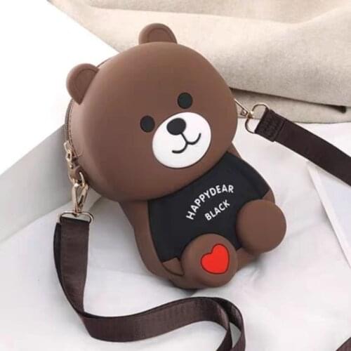 Cartoon little female bag 2021 new all-match silicone bear bag leisure mobile phone bag shoulder messenger bag purses