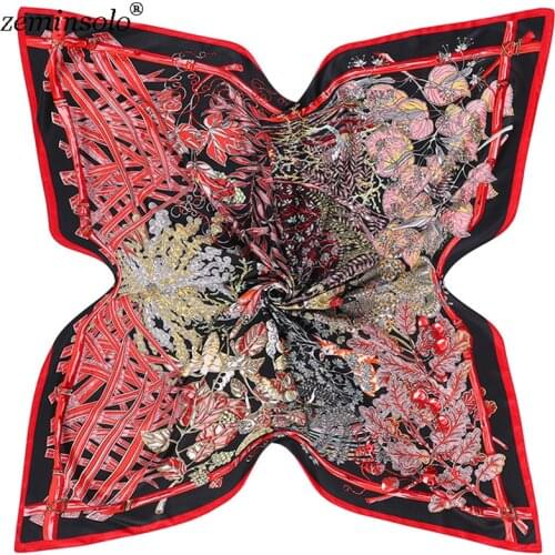 100% Silk Square Scarf Women Autumn Fashion Oil Painting Floral Print Ladies Silk Scarf Shawls Spring Female Scarves 130*130cm