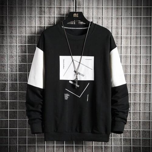 New Mens Crewneck Print Sweatshirt Korean Fashion Hoodie Streetwear Hip Hop Pullover Harajuku Long Sleeve Clothing