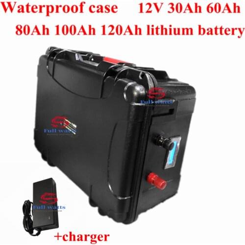 Waterproof case 12V 30Ah 60Ah 80Ah 100Ah 120Ah lithium battery pack for Outdoor portable power supply +charger